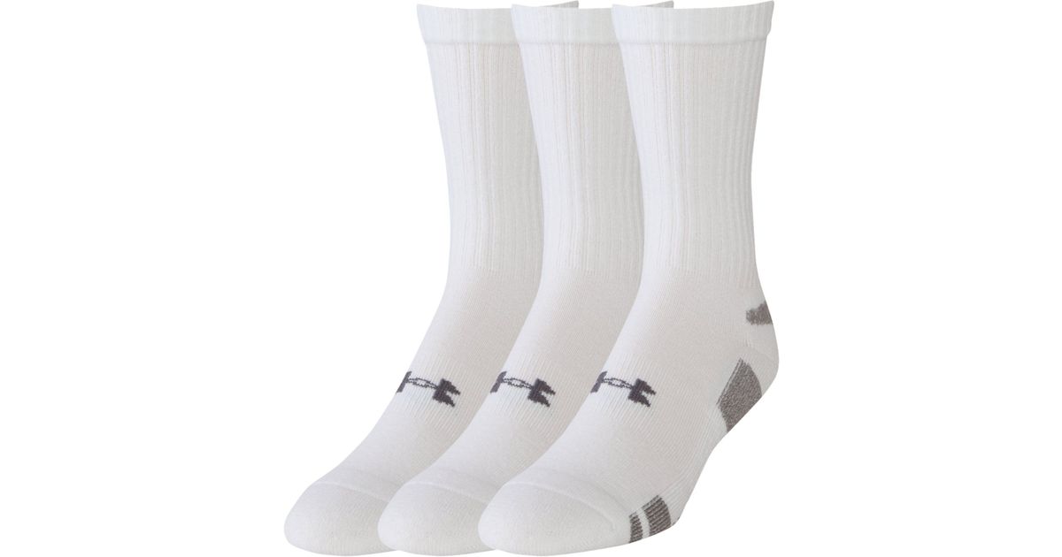 Under armour 3 Pack Heatgear Plain Crew Socks in White for Men Lyst