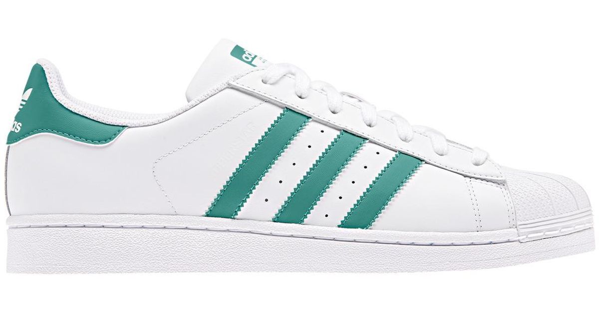 adidas Originals Leather Superstar Casual Trainers in White / Green ...