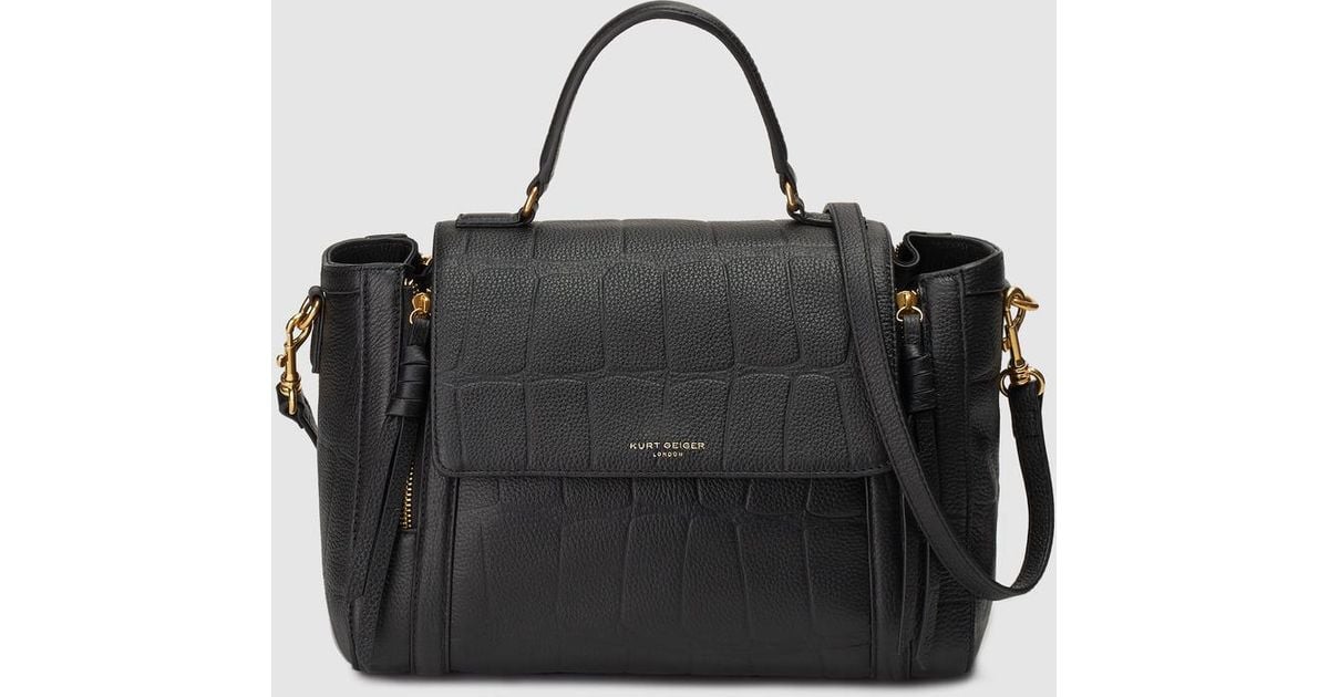 Download Kurt Geiger Mock-croc Embossed Black Leather Handbag in ...