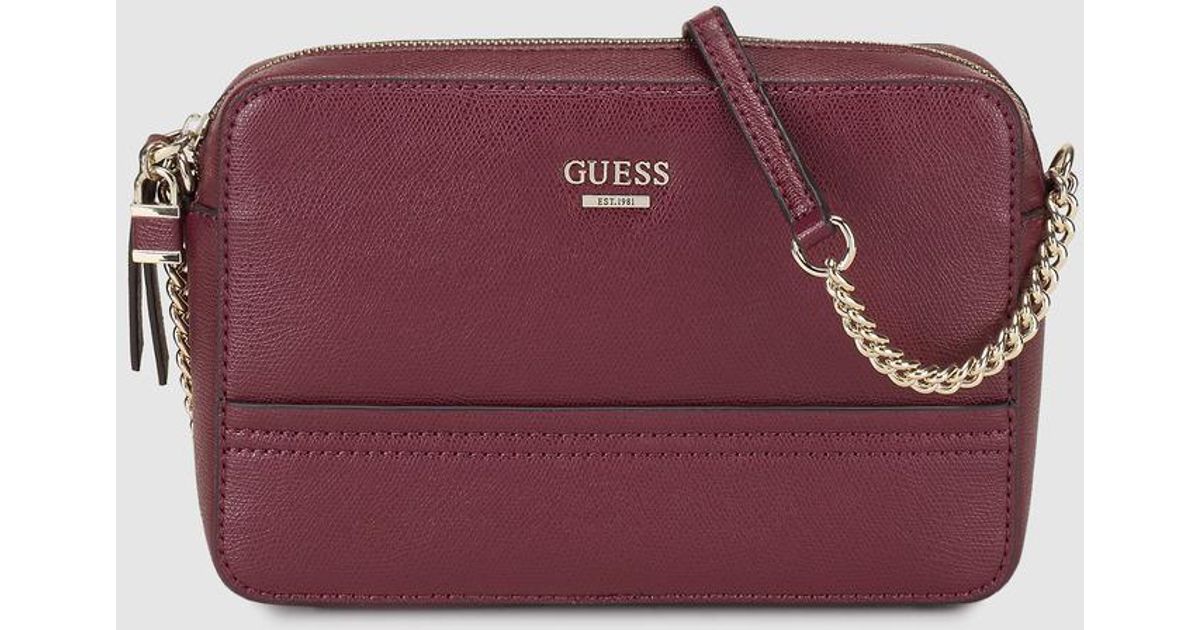Lyst Guess Wo Burgundy Faux Saffiano Leather Crossbody Bag