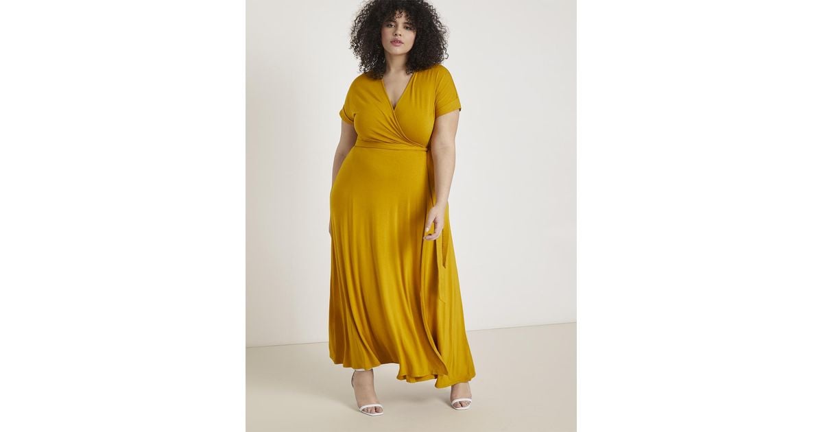 Eloquii Synthetic Maxi Wrap Dress in Yellow - Lyst