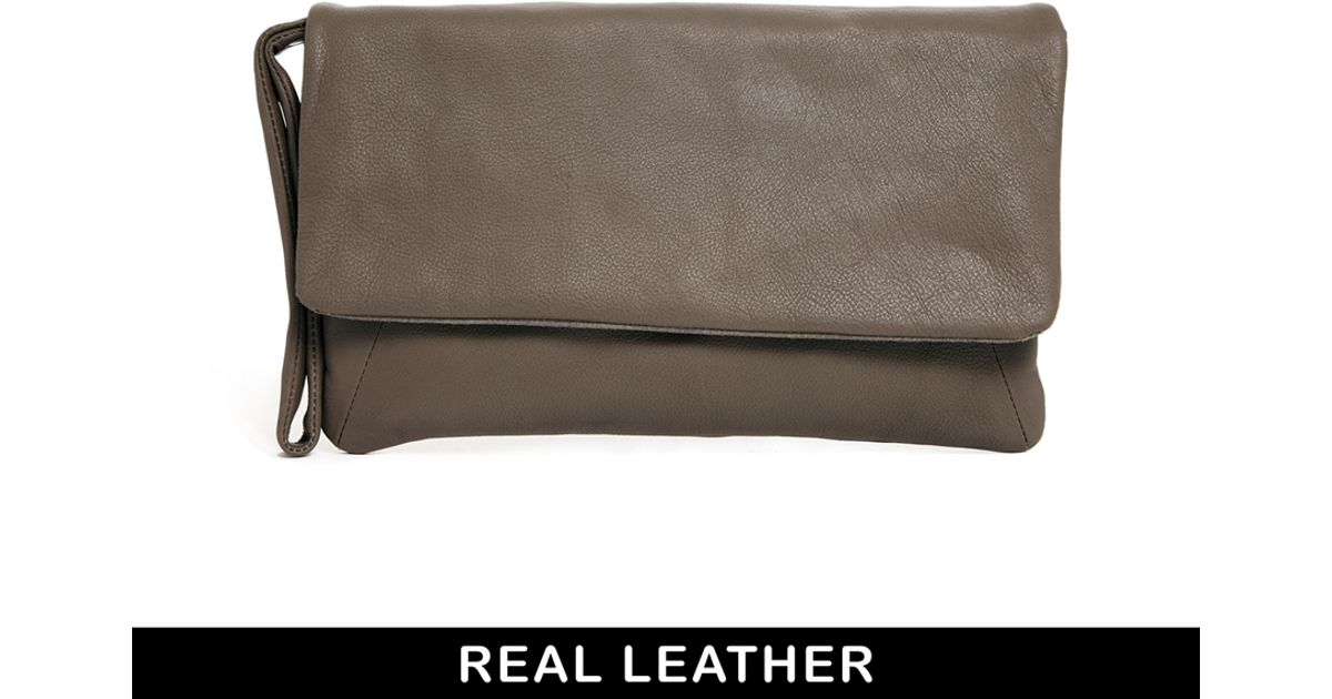 Lyst Urbancode Leather Bagged Out Taupe Clutch Bag In Brown