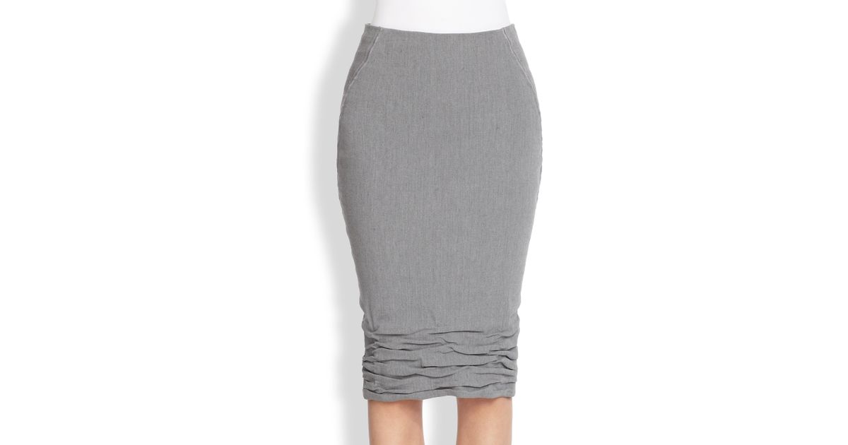 Lyst Donna Karan Crushed hem Pencil Skirt in Gray