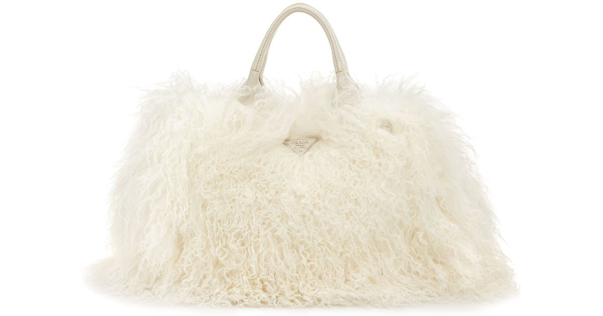 Lyst Prada Mongolian Lamb Fur Tote Bag In White
