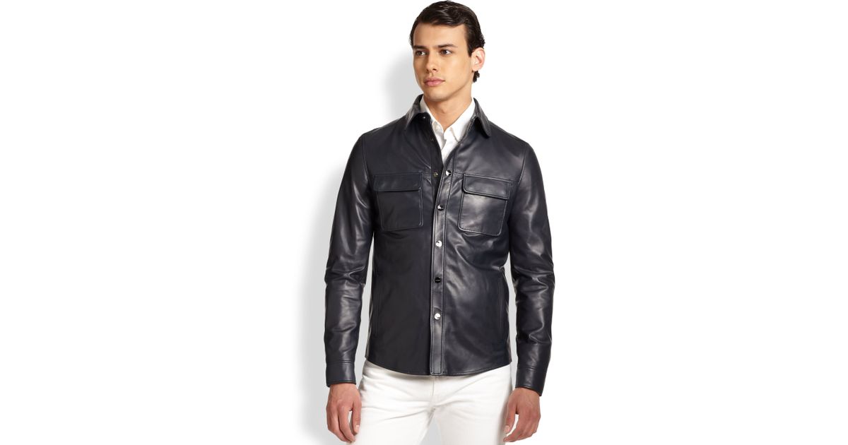 Ferragamo Leather Shirt Jacket In Black For Men Lyst