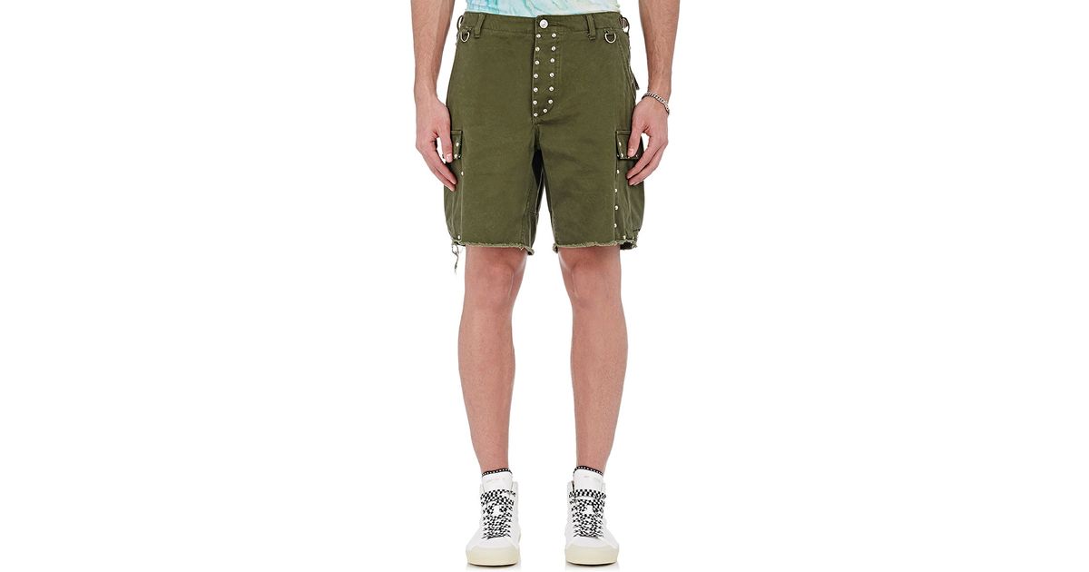 Saint Laurent Cotton Studded Twill Cargo Shorts in Green - Lyst