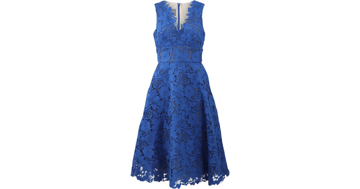 Lyst Monique Lhuillier Lace Tea Length Dress In Blue