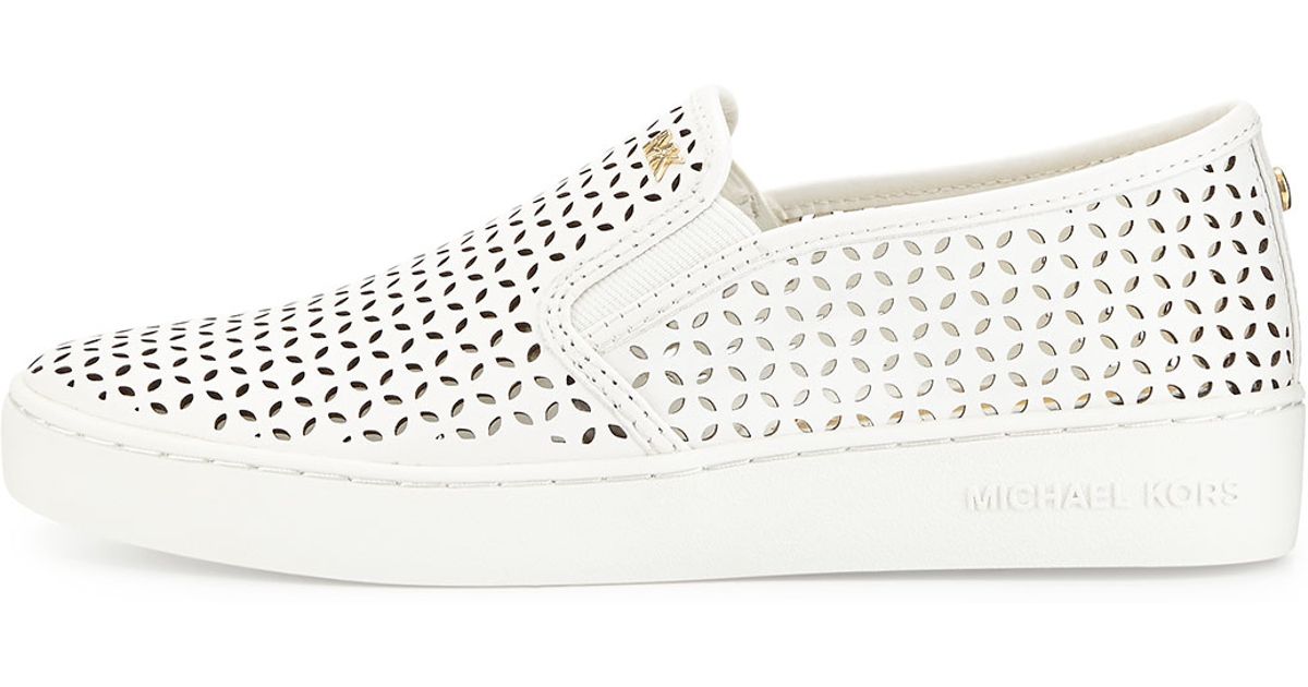 Michael michael kors Olivia Perforated Slip-on Sneaker in White | Lyst