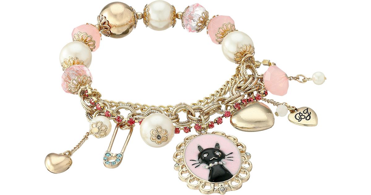 Lyst Betsey Johnson Boxed Black Cat Charm Bracelet In Pink