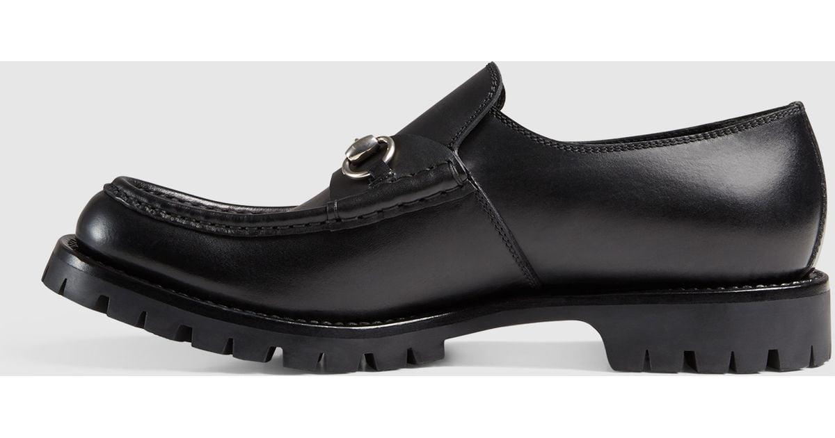 Gucci Men's Leather Lug Sole Horsebit Loafer in Black for Men Lyst