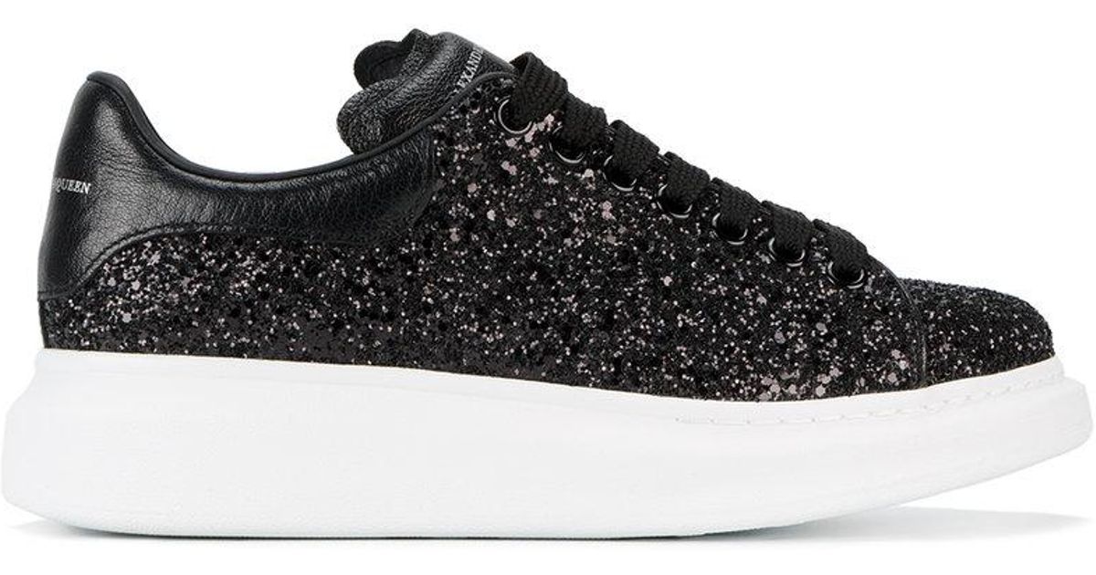 black glitter platform trainers