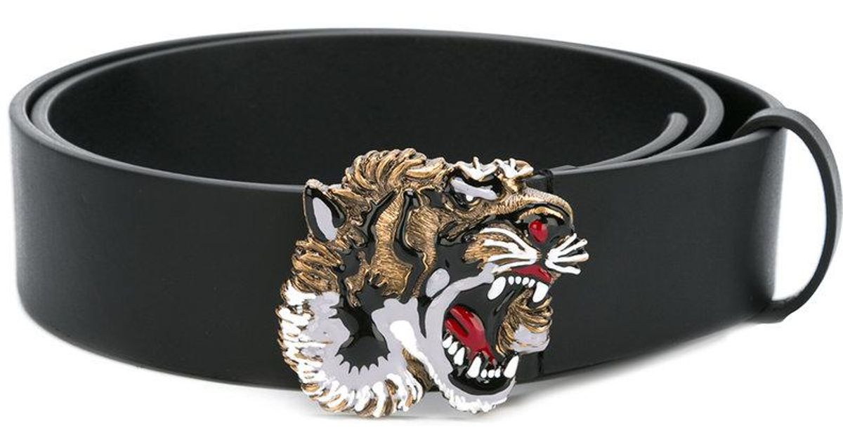 leather belt with tiger head buckle