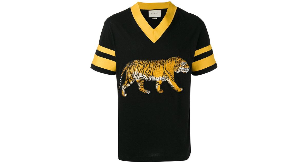 Gucci Embroidered Tiger T-shirt in Black for Men | Lyst