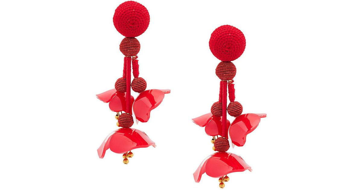 Lyst Oscar De La A Plastic Poppy Earrings In Red