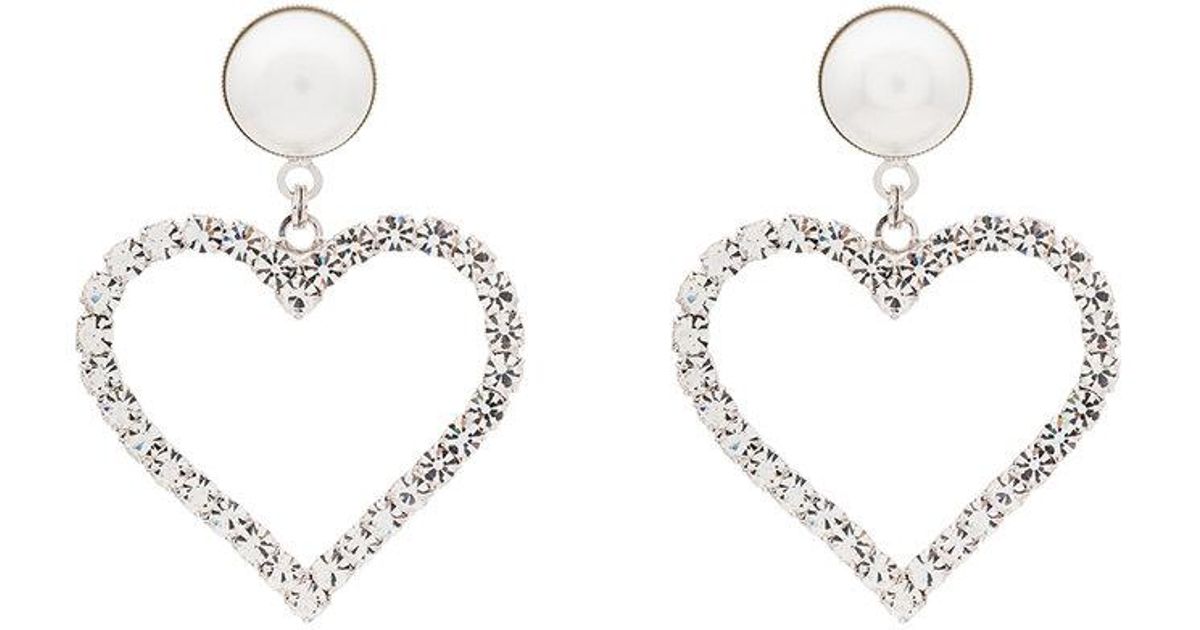 Alessandra Rich Crystal Pearl Embellished Heart Earrings In Metallic Alessandra Rich Crystal Pearl Embellished Heart Earrings In Metallic Lyst