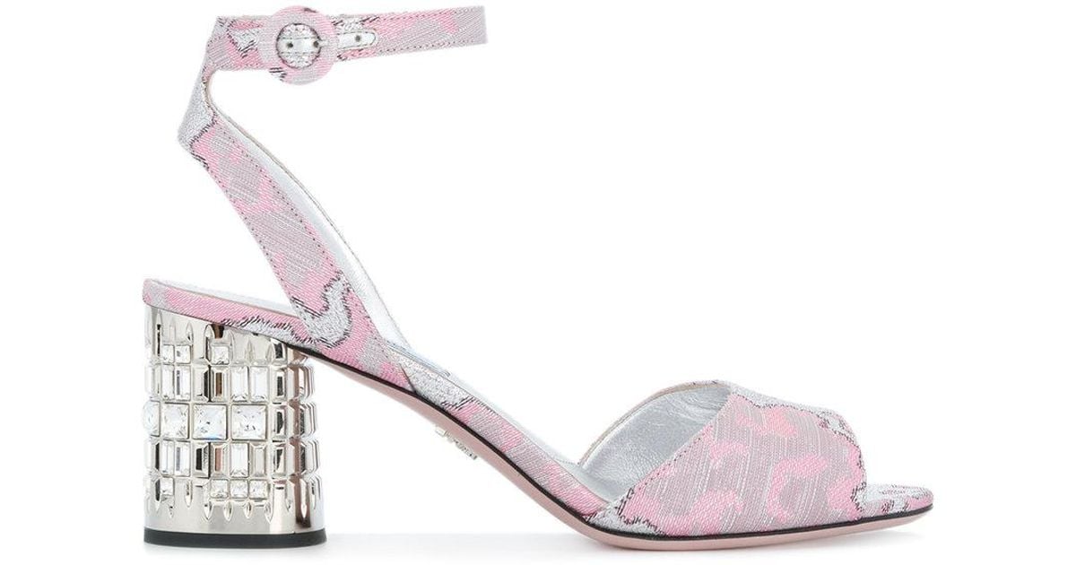 Lyst Prada Patterned Embellished Block Heel Sandals In Pink Fascinating Patterned Heels Lyst Prada Patterned Embellished Block Heel Sandals In Pink Fascinating Patterned Heels
