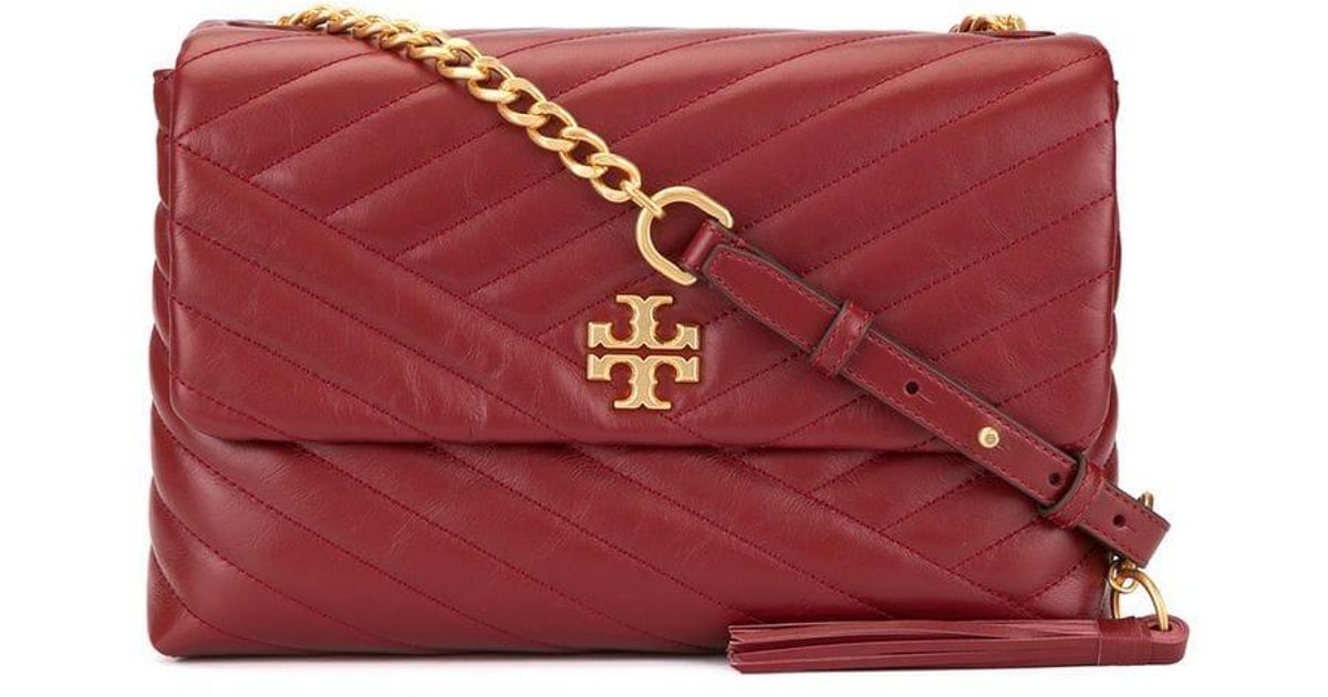 tory burch kira chevron clutch red apple