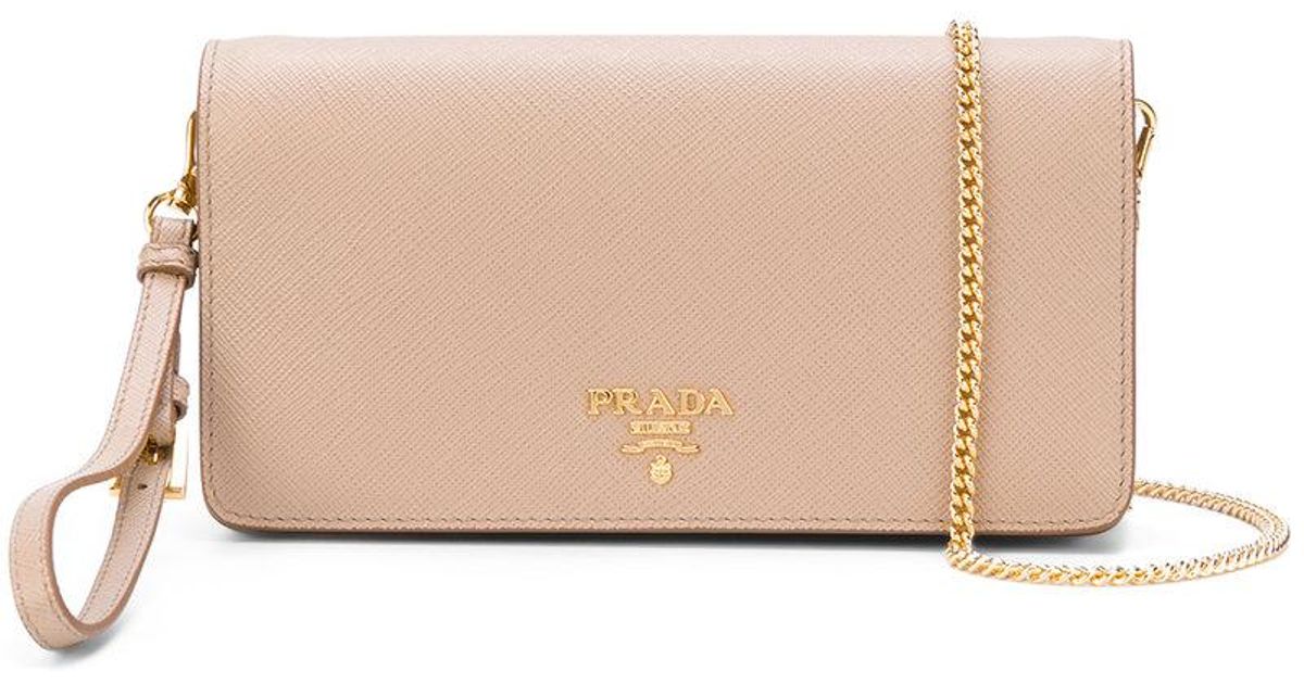 Lyst Prada Saffiano Wrist Clutch Bag In Natural
