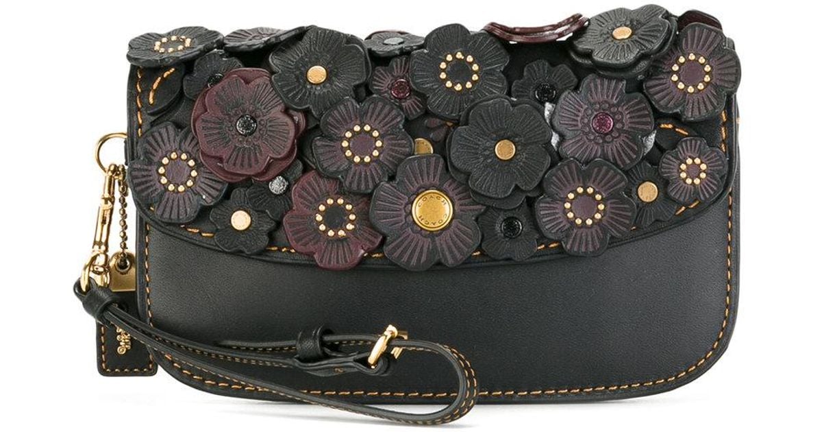 Lyst Coach Flower Embellished Clutch Bag in Brown