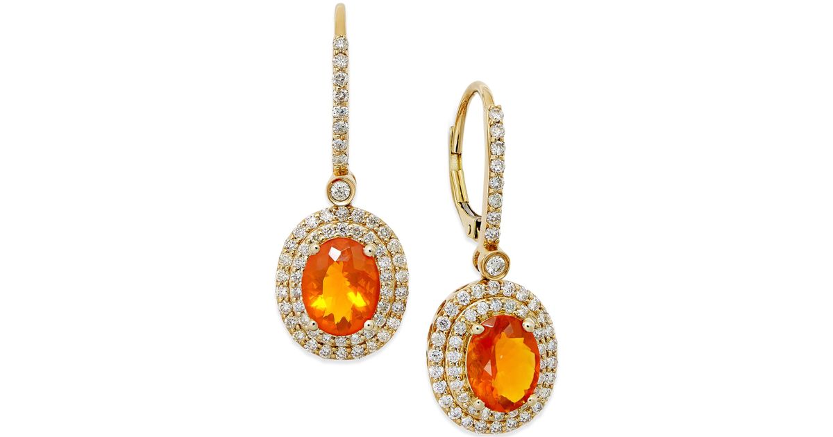 Macy&#39;s Fire Opal (2-1/10 Ct. T.w.) And Diamond (1 Ct. T.w.) Drop Earrings In 18k Gold in Orange ...
