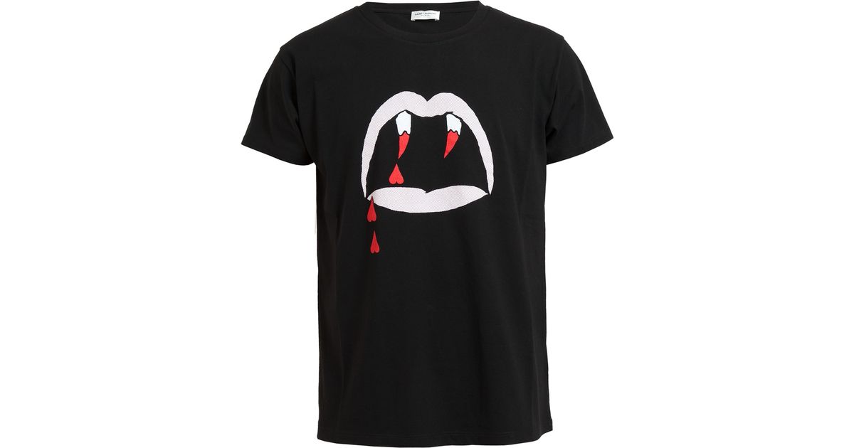 Saint laurent Vampire Lips Printed Cotton Tshirt in Red for Men | Lyst