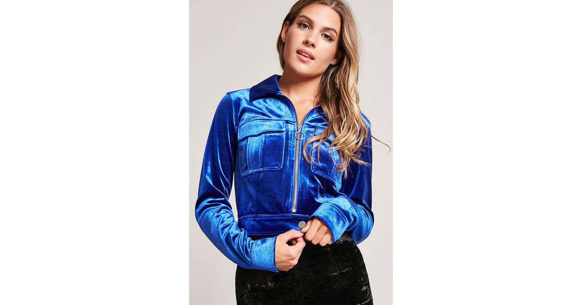 Forever 21 Snap On Velvet Jacket In Blue Lyst