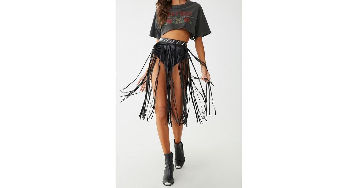 Forever 21 Studded Faux Leather Fringe Belt In Black Lyst