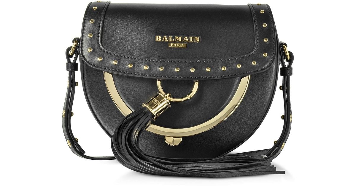 Lyst Balmain Domaine 18 Glove Black Leather Crossbody Bag W Pompon Lyst Balmain Domaine 18 Glove Black Leather Crossbody Bag W Pompon And Studs In