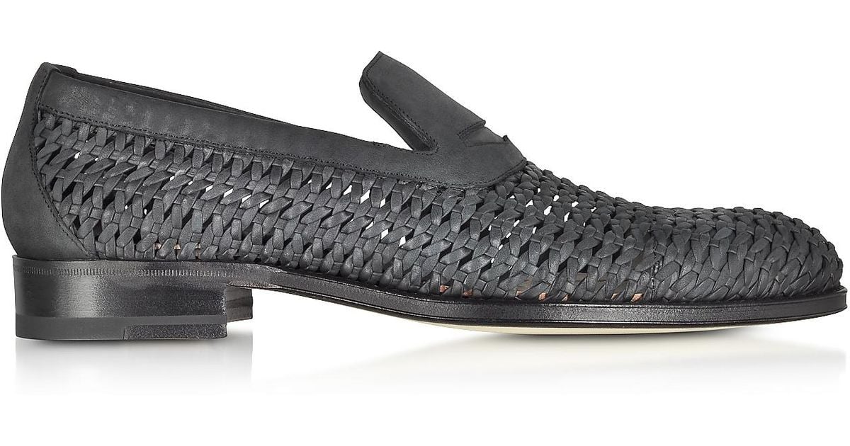 A.testoni Black Woven Leather Slipon Shoe in Black for Men Lyst