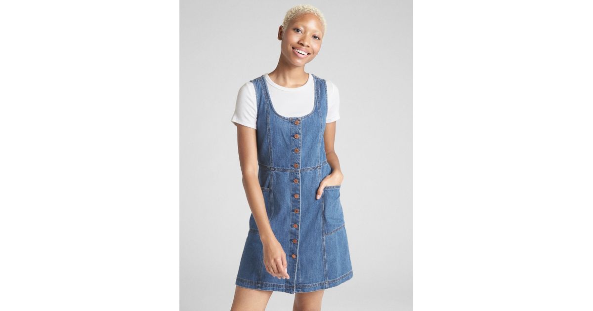 Lyst Gap On Front Denim Tank Dress In Blue