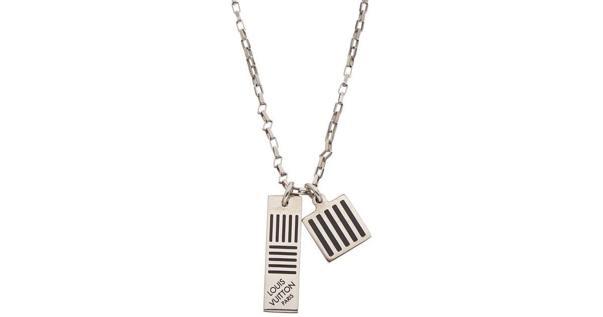 Louis Vuitton Silver-tone Damier Ebene Print Necklace in Metallic for Men - Lyst