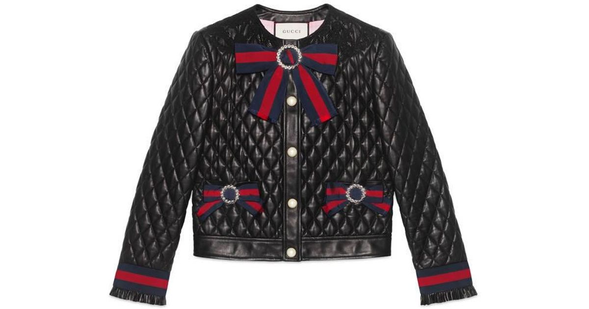Lyst Gucci Quilted Leather Jacket With Web Bows In Black