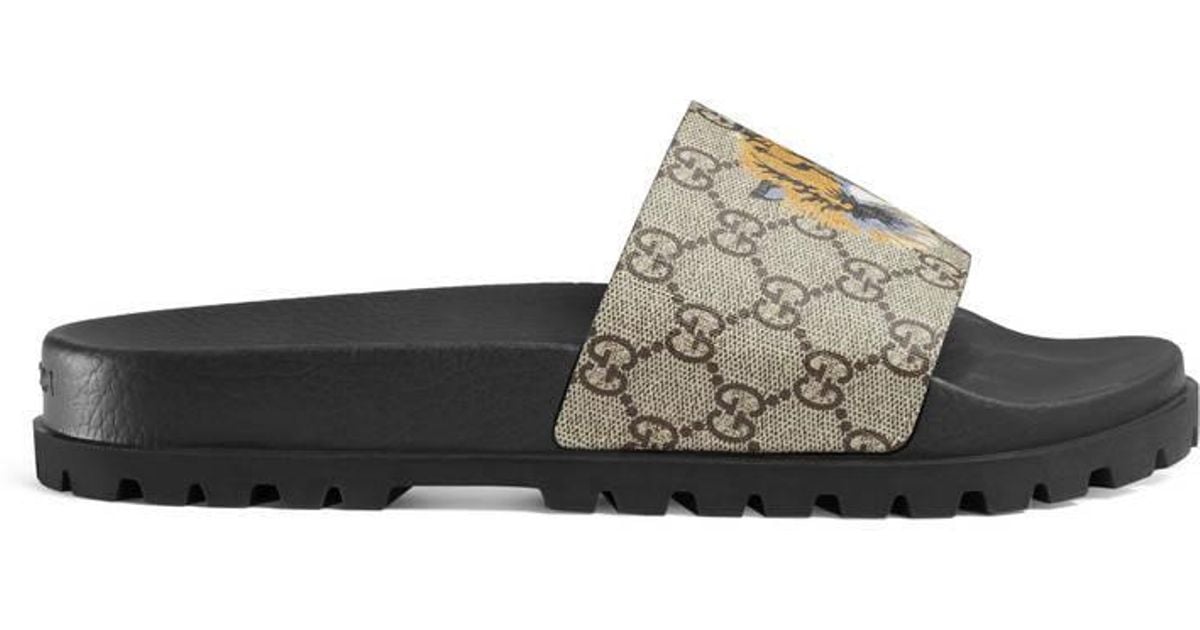 Gucci Natural GG Supreme Tiger Slide Sandal for men