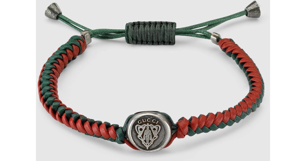 Lyst Gucci Woven Leather Bracelet in Red for Men