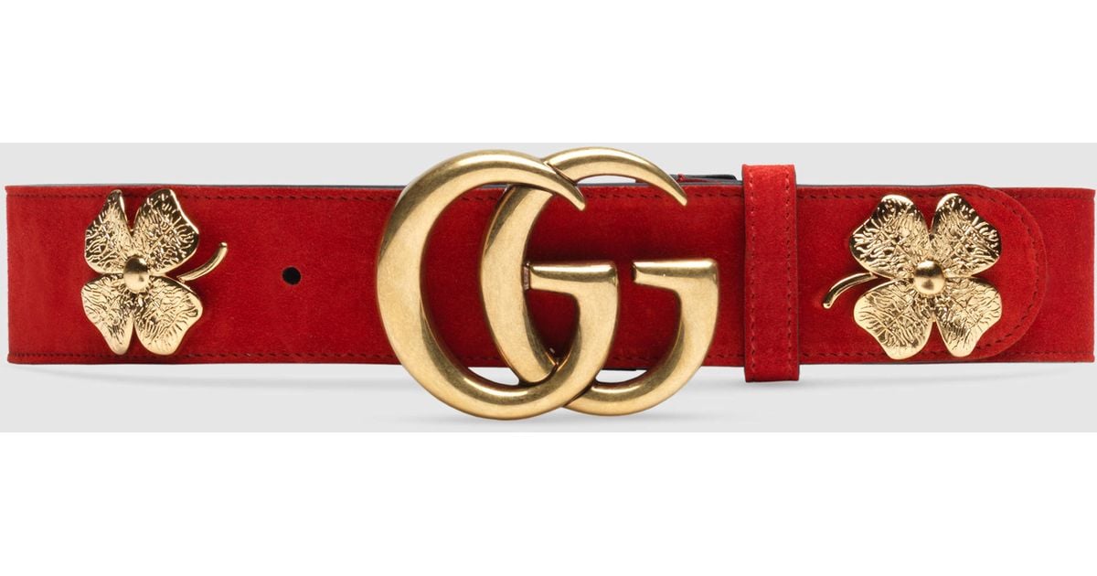 Lyst - Gucci Clover Belt With Double G Buckle in Red