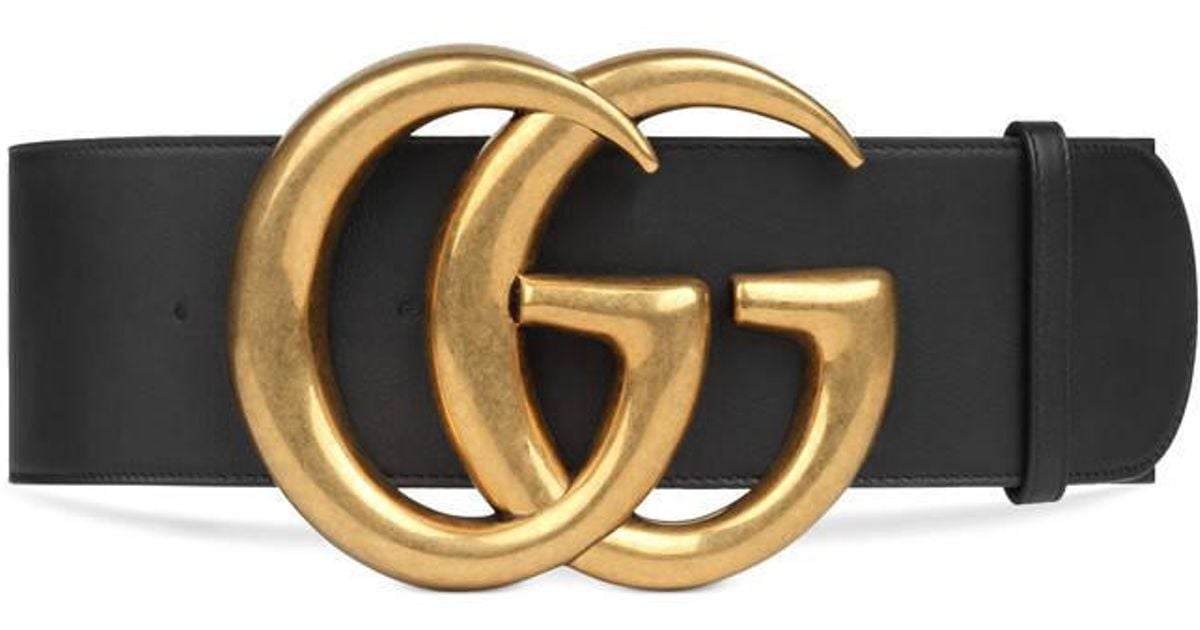 Gucci Wide Leather Belt With Double G in Black | Lyst