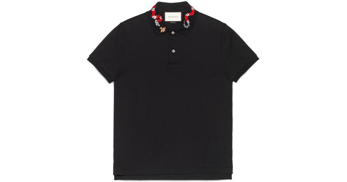 Gucci Cotton Polo With Kingsnake Embroidery in Black for Men - Lyst