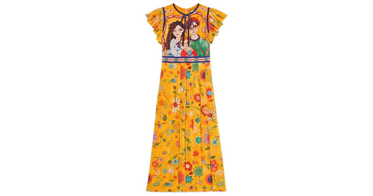 Gucci Unskilled Worker Silk Dress In Orange Lyst