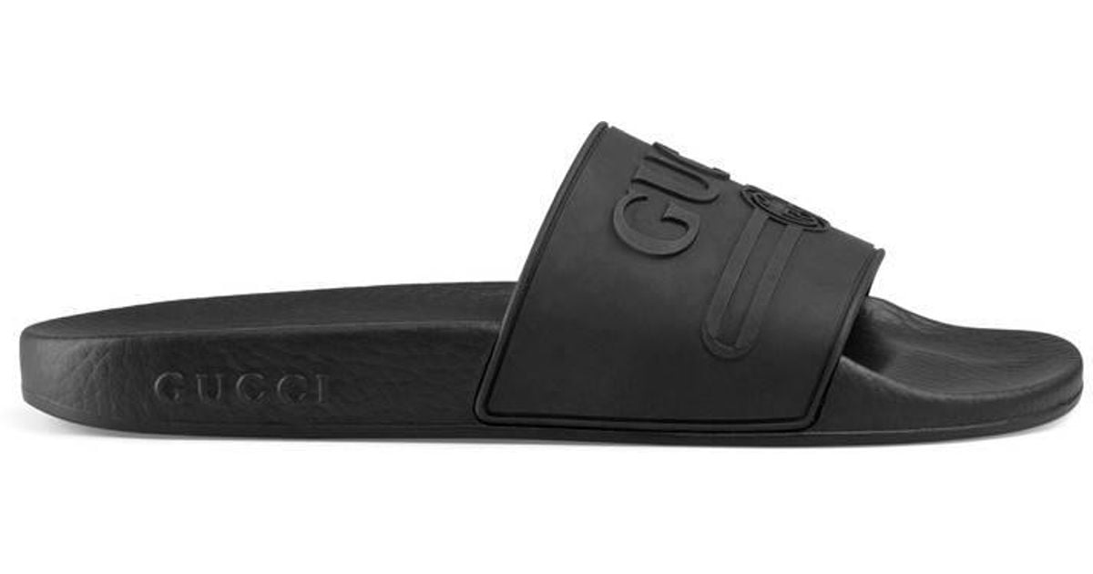 Gucci , Black Logo Rubber Slide Sandal , Lyst