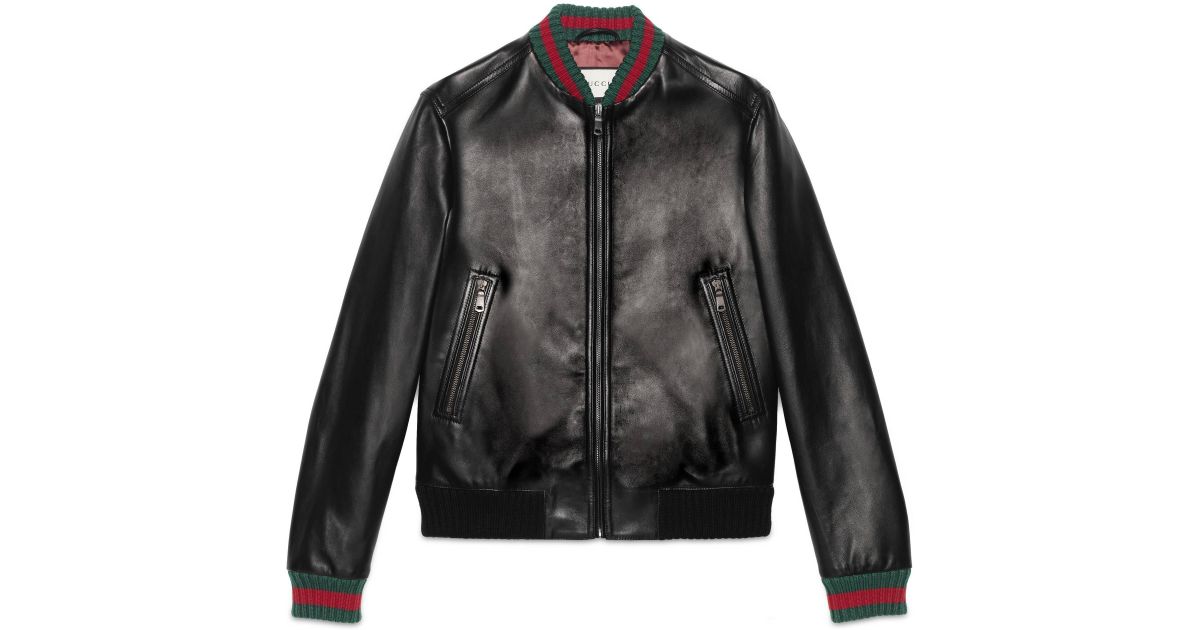 Lyst Gucci Leather Jacket With Web In Black For Men
