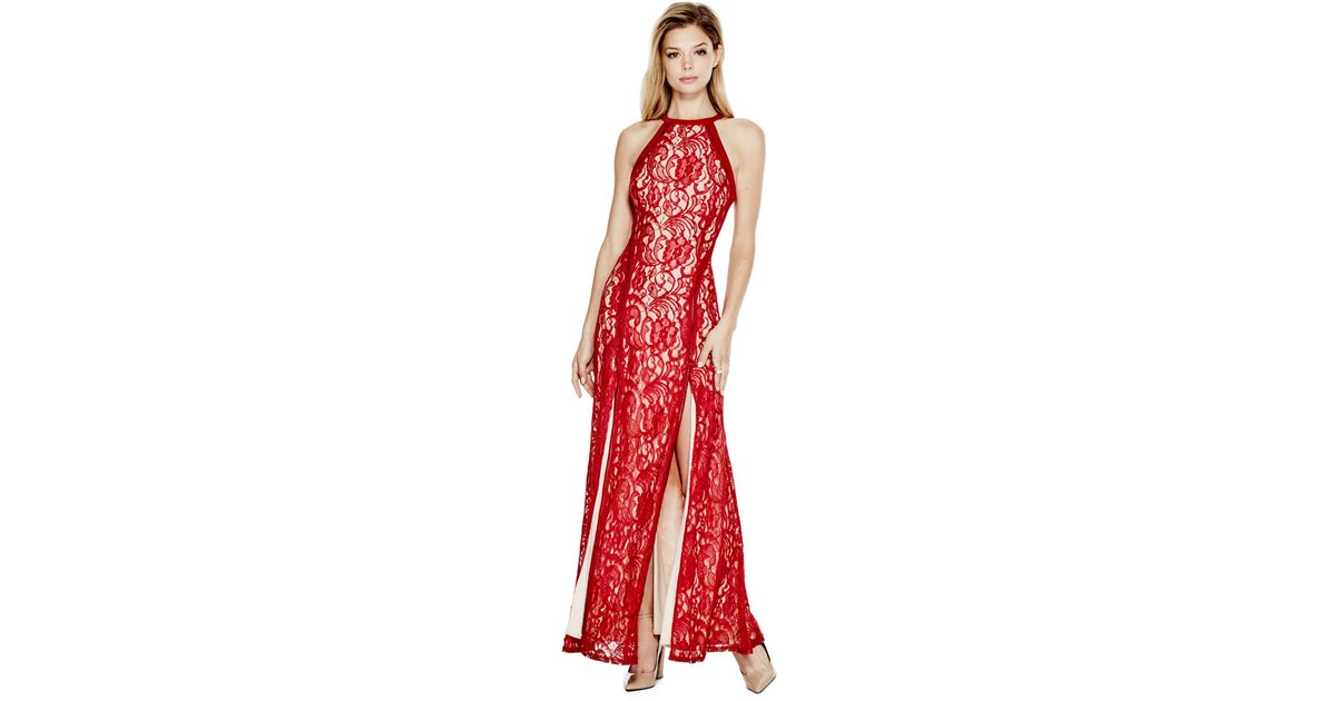 Guess Alina Sleeveless Lace Maxi Dress in Red Lyst