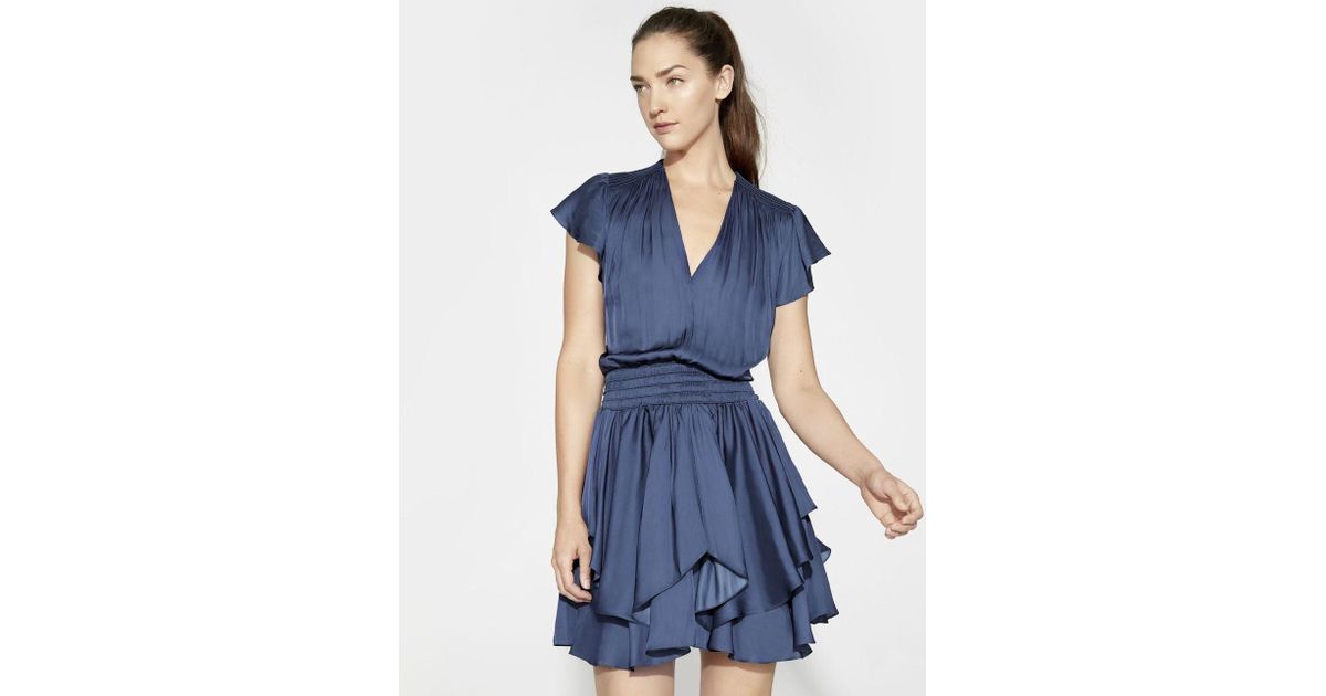 Lyst Halston Heritage Ruched Waist Flounce Dress In Blue