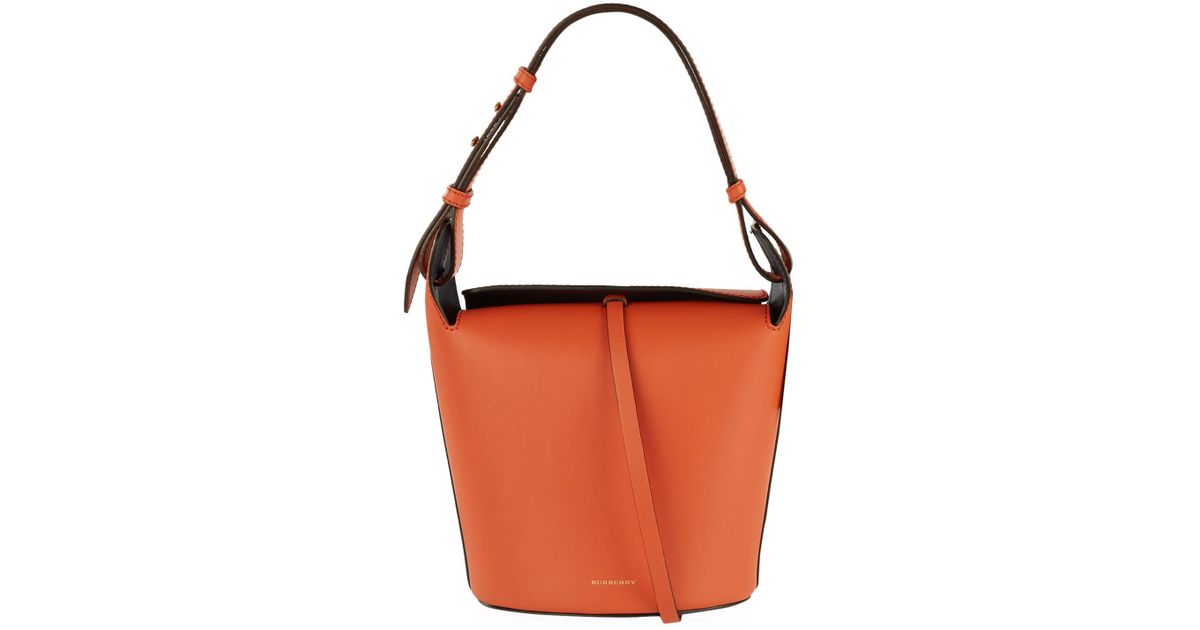 Burberry Orange Small Leather Bucket Bag
