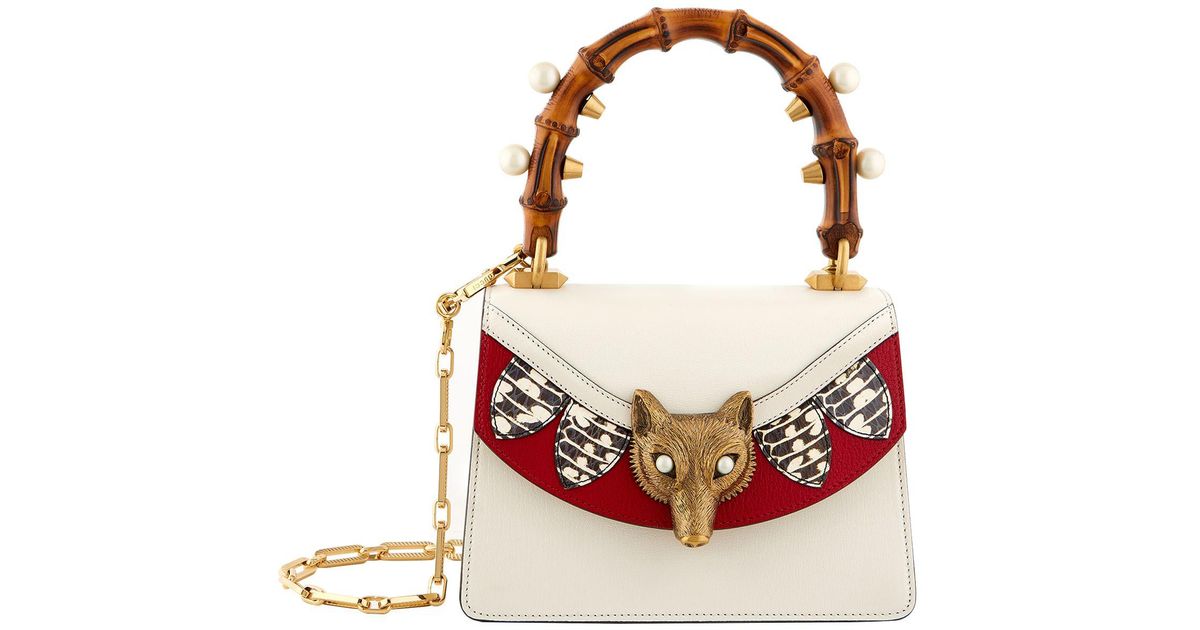 Gucci Mini Broche Fox Top Handle Bag White