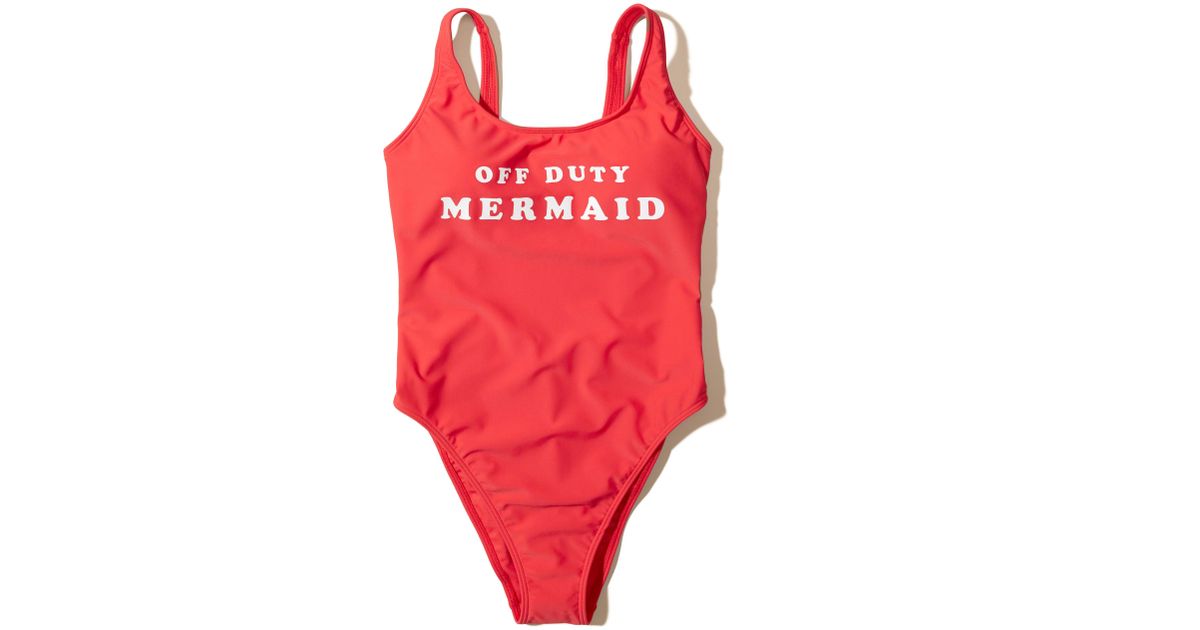 Lyst - Hollister Graphic High-leg One-piece Swimsuit in Red