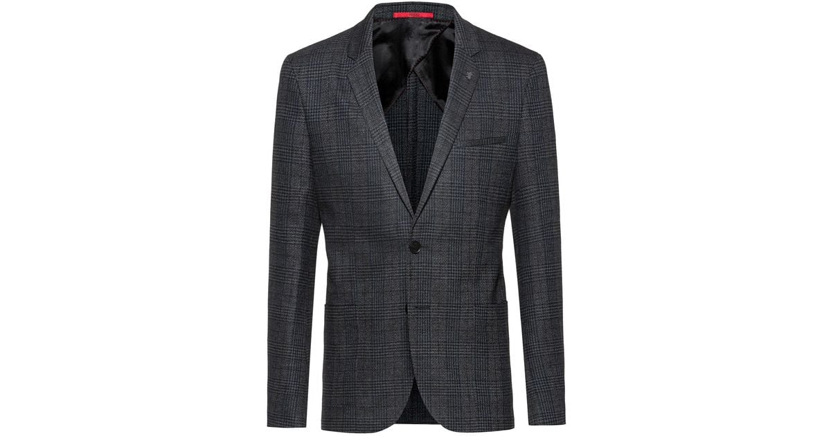 HUGO Extra-slim-fit Checked Jacket In Stretch Tweed in Dark Grey (Gray ...