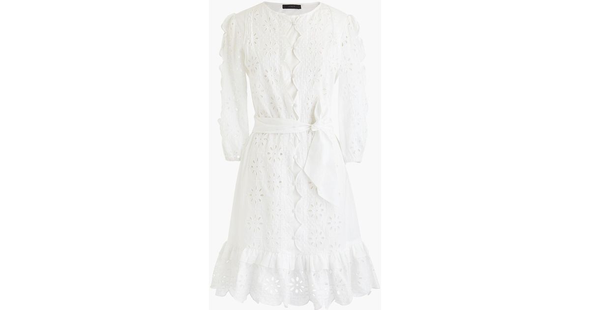 J.Crew Cotton Tiewaist Eyelet Dress With Scalloped Trim in White Lyst