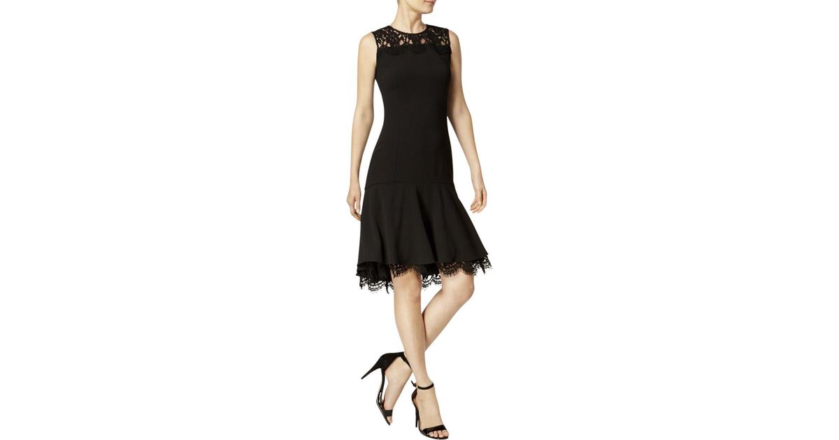 Lyst Calvin Klein Lace Trim A Line Dress 8 In Black Save 55