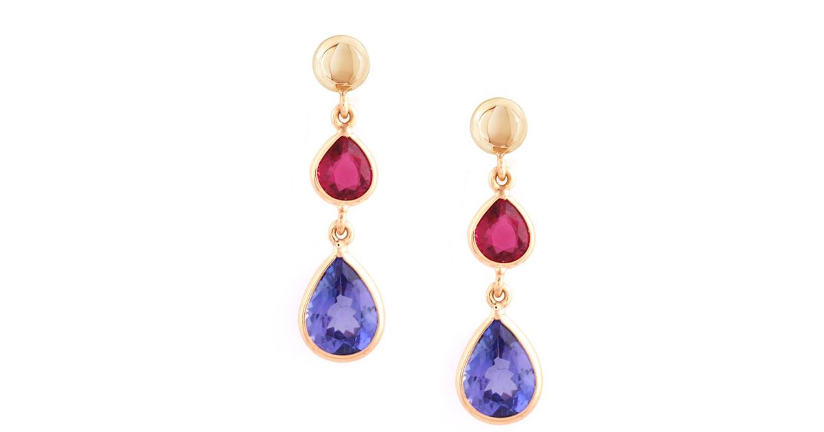 Trésor 18kt Yellow Gold Tanzanite Pink Tourmaline Earring Lyst Trésor 18kt Yellow Gold Tanzanite Pink Tourmaline Earring Lyst