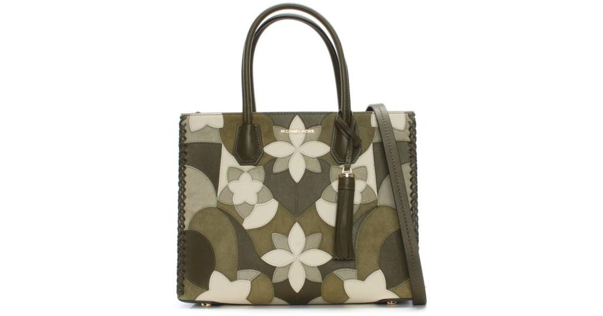 Lyst Michael Kors Mercer Olive Fl Patchwork Tote Bag In Green